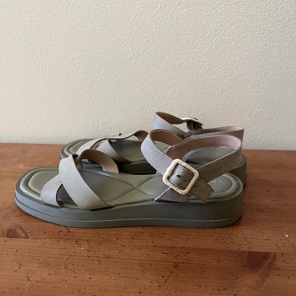 Woman's Sandals 10 Green Leather Cross Cross Boho Flatform Platform Cross Cross - Picture 6 of 8